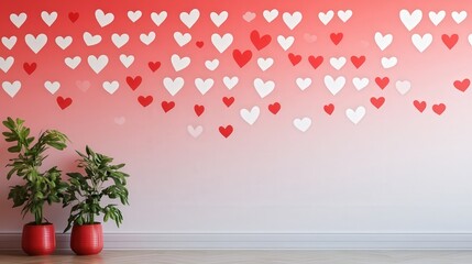 Aufkleber - gradient wall blending white and red heart stickers into a beautiful ombr effect for Valentine's Day
