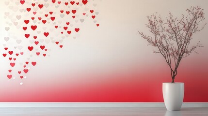 Aufkleber - gradient wall blending white and red heart stickers into a beautiful ombr effect for Valentine's Day