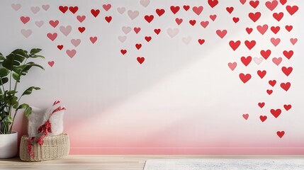 Wall Mural - gradient wall blending white and red heart stickers into a beautiful ombr effect for Valentine's Day