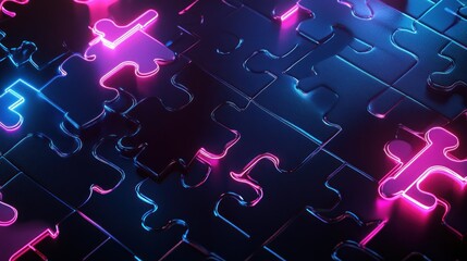 Poster - Neon Puzzle: A Glowing Enigma of Interlocking Pieces