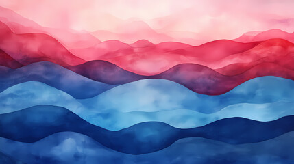 Wall Mural - abstract background. alligoric landscape. sky sea mountains. smooth wavy lines. gradient from red to