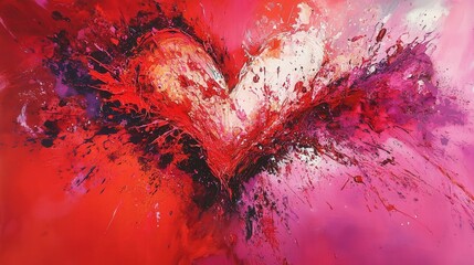 Poster - painting with abstract splashes of red and pink, symbolizing the spontaneity and intensity of love f
