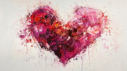 Poster - painting with abstract splashes of red and pink, symbolizing the spontaneity and intensity of love f