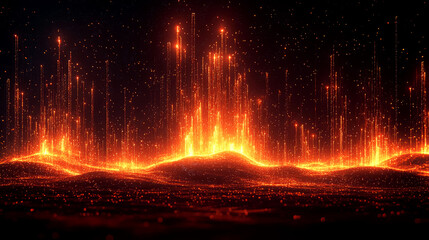 Wall Mural - Fiery Abstract Landscape: Glowing Energy and Cosmic Dust