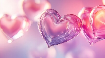Aufkleber - love-themed background showcasing overlapping translucent hearts floating over a gradient of soft pink and purple hues.