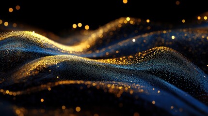 Poster - Abstract Gold and Blue Glittering Waves