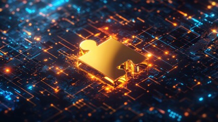 Poster - Golden Puzzle Piece on Circuit Board: Innovation and Technology Solution