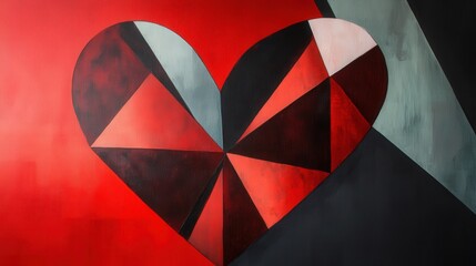 Aufkleber - heart-shaped painting with geometric patterns and bright red tones, symbolizing the bold and contemporary nature of love for Valentine's Day.