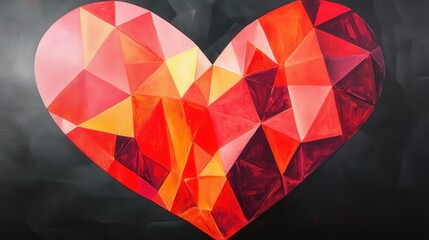 Aufkleber - heart-shaped painting with geometric patterns and bright red tones, symbolizing the bold and contemporary nature of love for Valentine's Day.