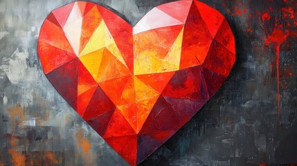 Wall Mural - heart-shaped painting with geometric patterns and bright red tones, symbolizing the bold and contemporary nature of love for Valentine's Day.