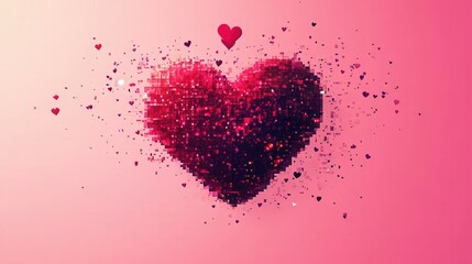 Poster - Valentine Day logo with a digital pixelated heart, symbolizing love in the age of technology, against a vibrant pink background.