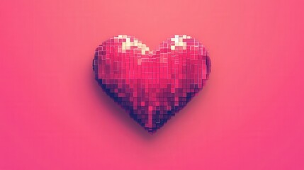 Poster - Valentine Day logo with a digital pixelated heart, symbolizing love in the age of technology, against a vibrant pink background.