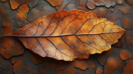 Dried leaf on textured background.