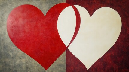Aufkleber - pair of overlapping hearts, one red and one white, symbolizing unity and balance for Valentine's Day