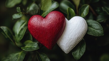 Aufkleber - pair of overlapping hearts, one red and one white, symbolizing unity and balance for Valentine's Day