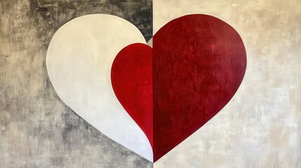 Aufkleber - pair of overlapping hearts, one red and one white, symbolizing unity and balance for Valentine's Day