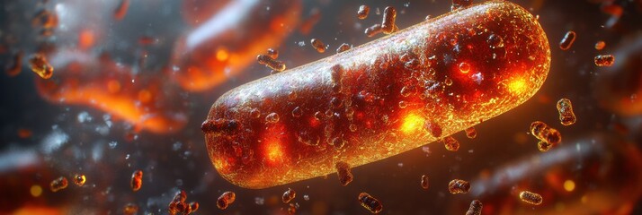 Leinwandbilder - 3D render showcasing vibrant microbes in an abstract environment demonstrating microscopic life. Generative AI