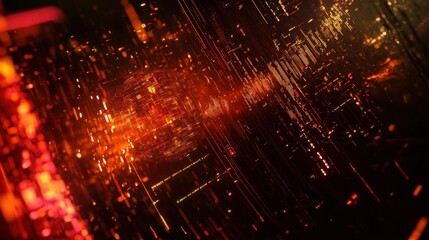 Poster - Abstract Digital Art: Fiery Orange and Black Data Stream