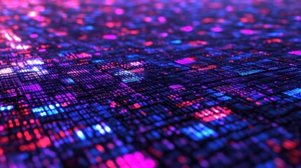 Poster - Abstract Digital Landscape: Neon Pink and Blue Data Stream
