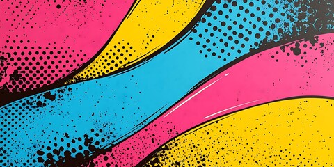 Poster - Bold, cartoon-style dots and lines in yellow, pink, and cyan, with thick black outlines, offering a lively, pop art feel.