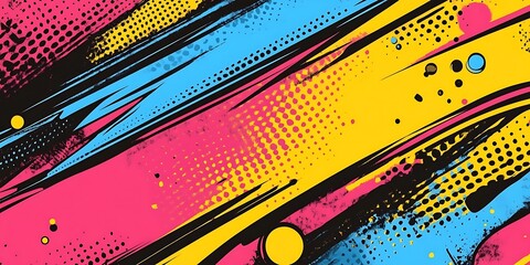 Poster - Bold, cartoon-style dots and lines in yellow, pink, and cyan, with thick black outlines, offering a lively, pop art feel.