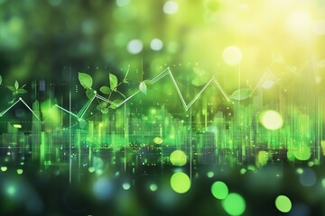 Poster - Green background with a bunch of green lines and a bunch of green leaves