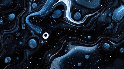 abstract swirling blue and black paint; cosmic nebula texture; design background