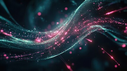 Poster - Abstract Teal and Pink Particle Wave