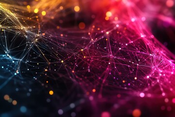 Poster - Colorful, abstract image of a web of lines and dots