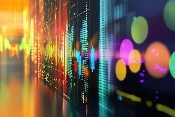 Poster - Colorful display of numbers and graphs with a bright orange background