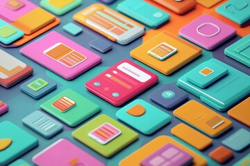 Poster - Colorful array of phone screens with a pink one in the middle