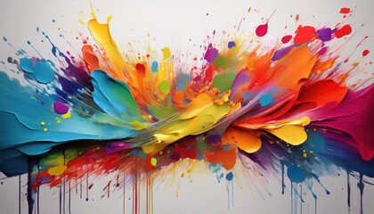Poster - Vibrant Paint Splatter Artistry Erupting on a Blank Canvas, Amidst a Backdrop of Energy and Creativity, Depicting Spontaneous Exuberance and Colorful Expression