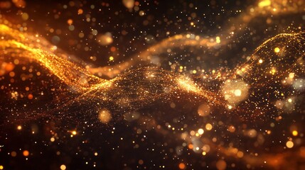 Poster - Golden Glittering Waves: Abstract Background of Sparkling Dust and Light