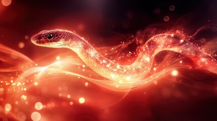 Fototapete - Captivating Abstract Snake Artwork with Glowing Effects and Fluid Motion in a Mesmerizing Red and Orange Color Palette