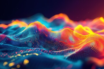Poster - colorful, abstract landscape with a blue and yellow mountain range