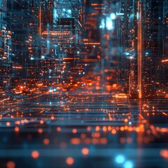 Poster - Abstract Digital Cityscape: Glowing Network
