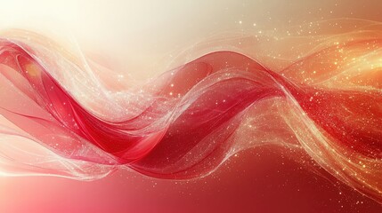 Poster - Elegant Abstract Wave Design with Soft Textures and Shimmering Dust Particles in Red and Gold Shades for Background or Wallpaper
