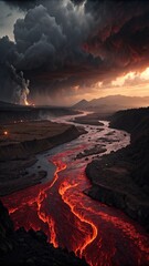 Poster - A river with lava flowing through it