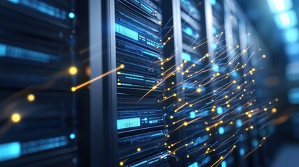 Aufkleber - futuristic data center: server network and digital connections