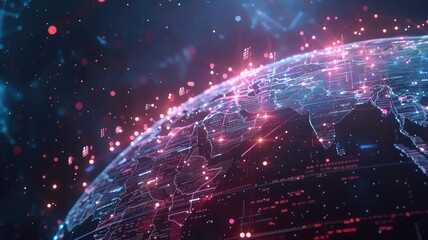 Poster - Digital representation of a global network showcasing data flows and connectivity, illustrating the future of technology and communication in a vibrant design.