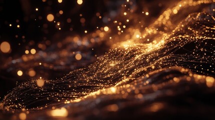 Poster - Golden Abstract Network: Digital Landscape of Sparkling Connections