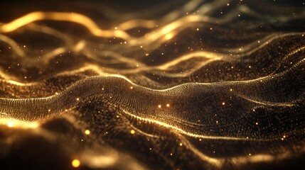 Poster - Golden Abstract Particle Wave Background: Luxurious and Elegant Design