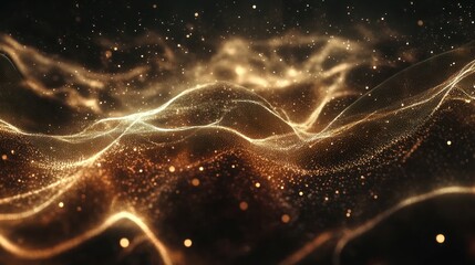 Wall Mural - Golden Particle Waves: Abstract Digital Art