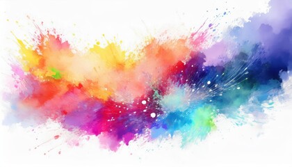 Poster - Vibrant Watercolor Splash Brushstroke Artwork Showcasing Playful Textures and Colors Against a Minimalistic White Backdrop