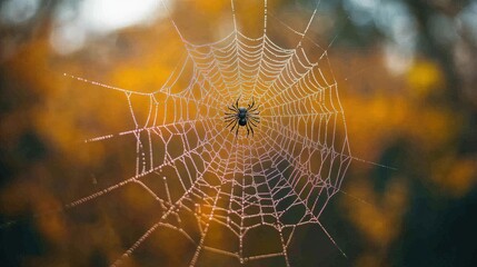 Spiderweb autumn forest dew macro nature