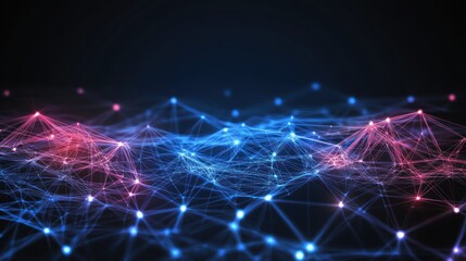 Poster - Abstract Network Connection: Digital Landscape of Glowing Nodes and Lines