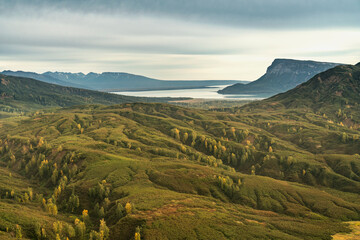 Wall Mural - USA, Alaska, Lake Clark National Park. Aerial view of Cook Inlet coastline.