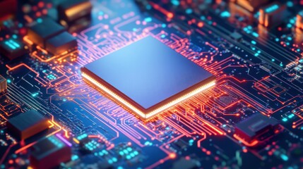 Poster - High-Tech Circuit Board:  A Close-Up of a Powerful Microchip