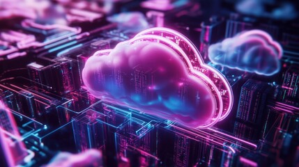 Poster - Neon Cloud Computing: Futuristic Data Server Network