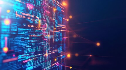 Poster - abstract digital code wall: neon hues and data streams